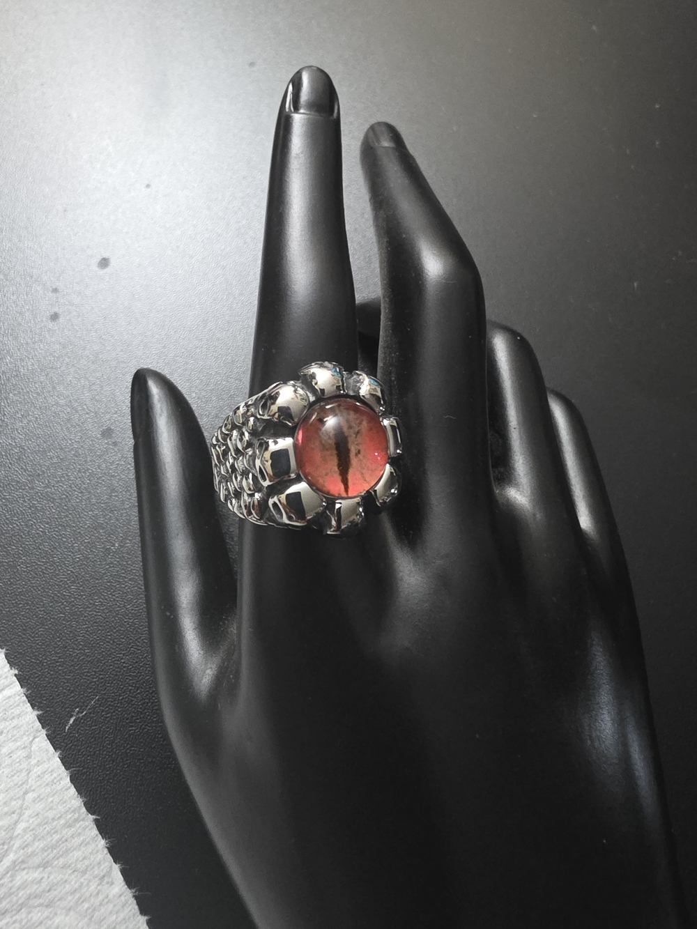 Silver Statement Ring with Red Cabochon